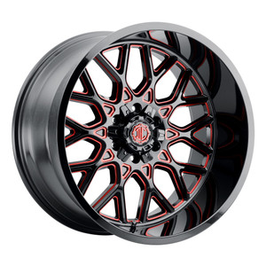Xtreme NX-30 Wheels Rims 22x12 Blank Custom Drilled Midnight Black w/ Red Milling -44mm | NX30-2212ZL-44XBRX