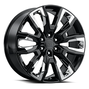 Replica Tech RT-49 Wheels Rims 22x9 6x139.7 Gloss Black w/ Chrome Inserts 28mm | RT49-2290XX28LGB-CI