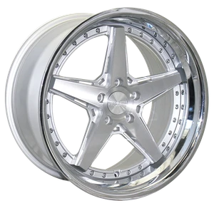 Rennen CSL-7 Wheels Rims 20x10.5 5x115 Silver Brushed w/ Chrome Stainless Lip 33mm | SL720105J033CSX101