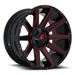 Fuel D643 Contra Wheel 24x12 5x127 & 5x139.7 Gloss Black Milled With Red Tint -44mm - MINIMUM PURCHASE OF 4 WHEELS | D64324205747