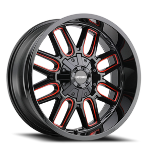 DOORBUSTER PRICING! - Mayhem Cogent Wheel 17x9 6x135 & 6x139.7 Gloss Black Milled w/ Prism Red Tint -12mm | 8107-7937BTR