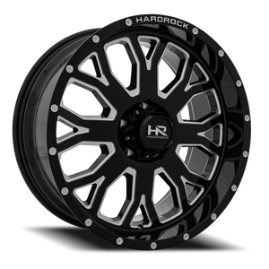 Hardrock Offroad Slammer Xposed Wheel 20x12 5x150 Gloss Black Milled -44mm | H504-201250144BM