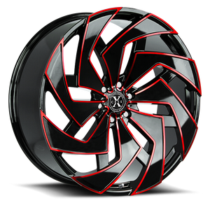 DOORBUSTER PRICING! - Xcess X04 X04 Wheel 24x10 6x139.7 Gloss Black w/ Candy Red Milling 24mm - FREE T-SHIRT INCLUDED! | X04463924GBMLR