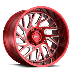 Tuff T4B Wheels Rims 22x12 8x6.5 (8x165.1) Machined Candy Red Milled Right -45 | 2212T4B-58165R25R