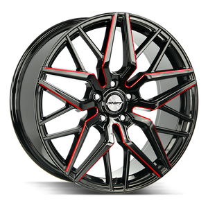 DOORBUSTER PRICING! - Shift H33 Spring Wheel 20x8.5 5x120 Gloss Black w/ Candy Red Milling 35mm - FREE T-SHIRT INCLUDED! | H33052035GBMLR