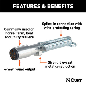 Curt® | 58083 | 6-Way Round Connector Plug w/Spring