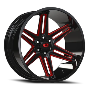 Vision Razor 363 Wheel 20x10 5x139.7 Gloss Black Milled Spoke With Red Tint -25mm | 363-20085GBMR-25