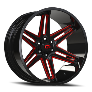 Vision Razor 363 Wheel 20x10 6x139.7 Gloss Black Milled Spoke With Red Tint -25mm | 363-20083GBMR-25