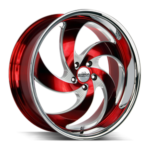 Strada Street Classics C06 Retro 6 Wheels Rims 24x10 Blank Custom Drilled Milled Candy Red W/ Stainless Lip 15mm | C06400015RMLSS