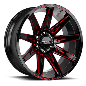 DOORBUSTER PRICING! - Off Road Monster M25 M25 Wheel 22x12 6x139.7 Gloss Black w/ Candy Red Milling -44mm - FREE T-SHIRT INCLUDED! | M25212639N44GBMLR