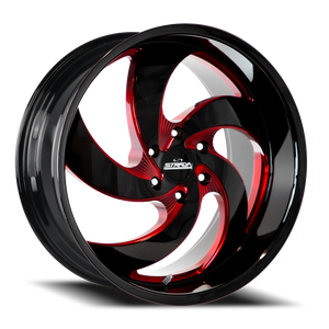 DOORBUSTER PRICING! - Strada Street Classics C05 Retro 5 Wheel 22x10 6x139.7 Gloss Black w/ Candy Red Milling 24mm - FREE T-SHIRT INCLUDED! | C05263924DGBMLR