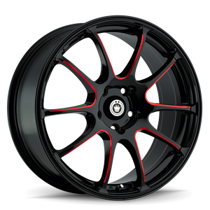 Konig® Illusion 24Br Wheels Rims 17x7 5x100 Gloss Black Red Spokes 40 | 24BR-IL7751040R