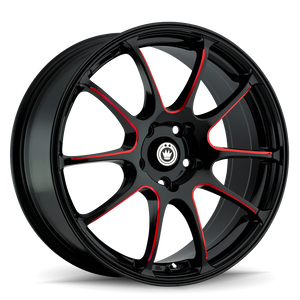 Konig® Illusion 24Br Wheels Rims 17x7 5x4.5 (5x114.3) Gloss Black Red Spokes 40 | 24BR-IL7751440R
