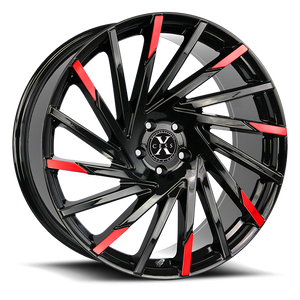 DOORBUSTER PRICING! - Xcess X02 X02 Wheel 20x8.5 5x120 Gloss Black Machined w/ Red Tips 35mm - FREE T-SHIRT INCLUDED! | X02052035GBMRT