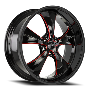 DOORBUSTER PRICING! - Strada Street Classics C02 Old Skool Wheel 24x10 5x127 Gloss Black w/ Candy Red Milling 15mm - FREE T-SHIRT INCLUDED! | C02452715GBMLR