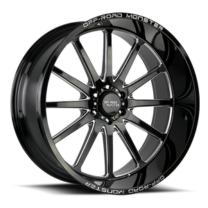 DOORBUSTER PRICING! - Off Road Monster M26 M26 Wheel 26x12 5x127 Gloss Black Milled -44mm - MINIMUM PURCHASE OF 4 WHEELS - FREE T-SHIRT INCLUDED! | M26612527N44GBML