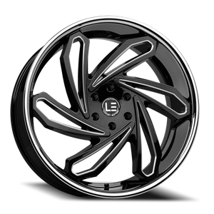 Lux Le 10 Wheel 22x9 5x115 Gloss Black Milled w/ Stainless Steel Lip 15mm | LUXLE10SSL2295115+15B-A1
