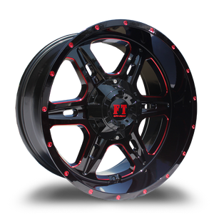 Full Throttle® Ft6054 Wheels Rims 20x10 8x170 Black Red Milled -24  | 60542010817024BRMD
