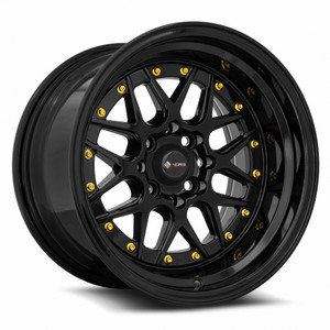 Vors Vr7 Wheels Rims 15x9 4x108 Black W/ Gold Rivets 0mm | VR0715908H0BK-408