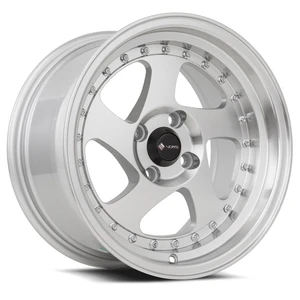 Vors Vr2 Wheels Rims 15x8 4x100 Silver Machined W/ Machined Lip & Chrome Rivets 20mm | VR02158040020S