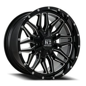 K2 Rage K16 Wheel 20x10 5x139.7 & 5x150 Gloss Black Milled -12mm | K162010555150-12GBML
