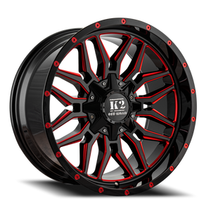 K2 Rage K16 Wheel 20x9 6x135 & 6x139.7 Black w/ Red Milling 0mm | K16209655135+00RML