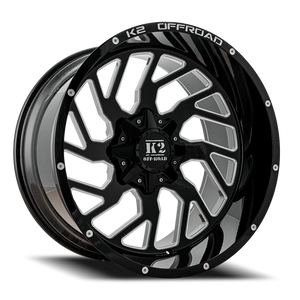 K2 Shockwave K12 Wheel 20x10 6x135 & 6x139.7 Gloss Black Milled -12mm | K122010655135-12GBML