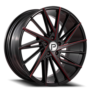 Pinnacle Snazzy P208 Wheel 20x8.5 5x114.3 Black w/ Red Milling 35mm | P20820855545-35RML