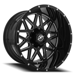 DOORBUSTER PRICING! - Xf Off-Road Xf-211 Wheel 20x10 5x127 & 5x139.7 Gloss Black & Milled -24mm | XF-211201051271397-24GBML