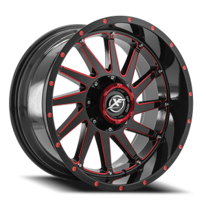 DOORBUSTER PRICING! - Xf Off-Road Xf-216 Wheel - 20x12 5x139.7 & 5x150 Gloss Black & Red Milled -44mm | XF-216201251397150-44GBMLR
