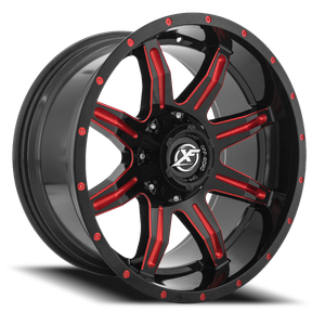 DOORBUSTER PRICING! - Xf Off-Road Xf-215 Wheel 24x12 6x135 & 6x139.7 Gloss Black & Red Milled -44mm - MINIMUM PURCHASE OF 4 WHEELS | XF-215241261351397-44GBMLR