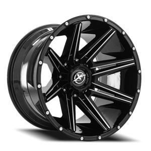 DOORBUSTER PRICING! - Xf Off-Road Xf-220 Wheel 17x9 5x127 & 5x139.7 Gloss Black & Milled 12mm | XF-22017951271397+12GBML
