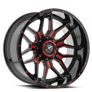 Xf Off-Road® Xf-222 Wheels Rims 20x12 5x127 (5x5) 5x5.5 (5x139.7) Gloss Black Red Milled -44  | XF-222201251271397-44GBMLR