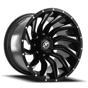 DOORBUSTER PRICING! - Xf Off-Road Xf-224 Wheel 28x14 6x135 & 6x139.7 Gloss Black & Milled -76mm - MINIMUM PURCHASE OF 4 WHEELS | XF-224281461351397-76GBML