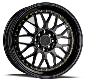 Aodhan Ah02 Wheels Rims 17x8 4x100 4x114.3 Gloss Black W/ Gold Rivets 35mm | AH021780410011435GB