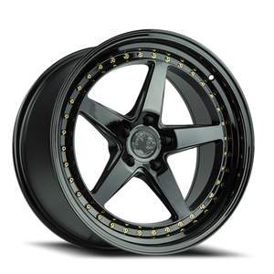 Aodhan Ds05 Wheel 18x9.5 5x114.3 Gloss Black w/ Gold Rivets 15mm - FREE T-SHIRT INCLUDED! | DS51895511415GB