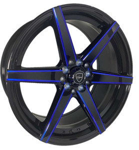 Elegant® E002 Wheels Rims 18x8 5x100 5x4.5 (5x114.3) Black Blue Milled 33 | E002-18510033GBMLB