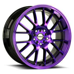 DOORBUSTER PRICING! - Shift H28 Crank Wheel 17x7.5 5x100 & 5x114.3 Gloss Black & Purple Machined 30mm - FREE T-SHIRT INCLUDED! | H28750030GBMP