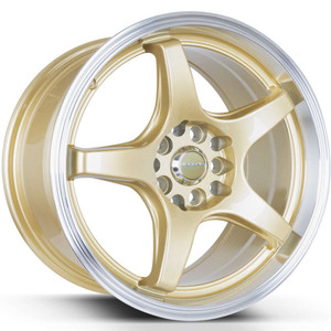 Versus Racing® Vs005 Wheels Rims 15x7.5 5x100 5x4.5 (5x114.3) Gold Machined Lip 35 | VS005157510H/114.3+35GOLD/ML