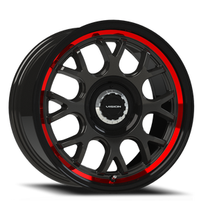 Vision Alpine 478 Wheel 18x8.5 5x108 & 5x114.3 Gloss Black With Red Tinted Brushed Lip 35mm | 478-8814GBRTB35