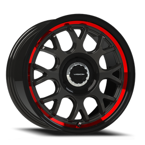 Vision Alpine 478 Wheel 17x8 5x114.3 & 5x120 Gloss Black With Red Tinted Brushed Lip 38mm | 478-7821GBRTB38