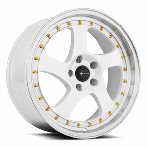 Vors Vr2 Wheels Rims 18x8 5x115 White W/ Machined Lip & Gold Rivets 35mm | VR02188051435W-515