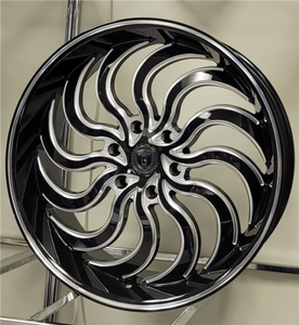 Borghini 56 Wheels Rims 24x9.5 6x5.5 (6x139.7) Black Milled Windows Pinstripe 30mm | BW56-24985BMW