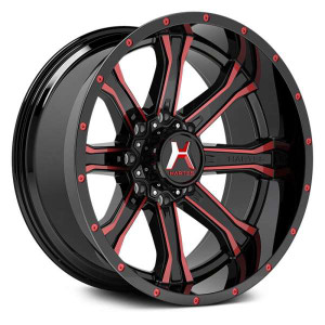 Hartes Metal Strike Wheels Rims 20x10 6x135 6x5.5 (6x139.7) Black Machined Face Milled Dimples Red Tint -18mm | 71120N12VN-18KMFCDTR2MHF