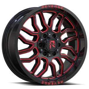 Revenge Rv205 Wheel 20x9 6x135 & 6x139.7 Black Milled w/ Red Tint 0mm - FREE T-SHIRT INCLUDED! | RV205-209061351397-0BRW