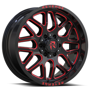 Revenge Rv206 Wheel 20x10 5x127 & 5x139.7 Black Milled w/ Red Tint -19mm - FREE T-SHIRT INCLUDED! | RV206-201051271397-19BRW