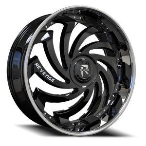 Revenge Rl108 Wheel 26x9.5 6x135 & 6x139.7 Gloss Black w/ Stainless Lip 25mm - MINIMUM PURCHASE OF 4 WHEELS - FREE T-SHIRT INCLUDED! | RL108-269561351397+25BSSL-FCAP