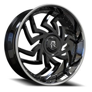 Revenge Rl107 Wheel 24x9 5x115 & 5x120 Gloss Black w/ Stainless Lip 15mm - FREE T-SHIRT INCLUDED! | RL107-24905115120+15BSSL-FCAP