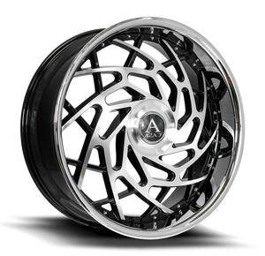 Azad AZ Reign Custom Drilled Wheel Blanks Rims 24x10 Black Machined Stainless Lip 10mm | AZREIGN2410BLANK+10BMF/SSL