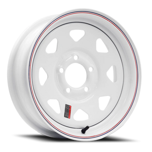Allied 8 Spoke Wheel 12x4 4x101.6 White w/ Red & Blue Pinstripe 0mm | 2024040-82171